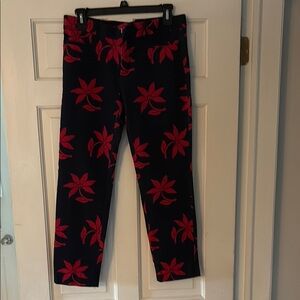 Floral Print Pants in Black and Red